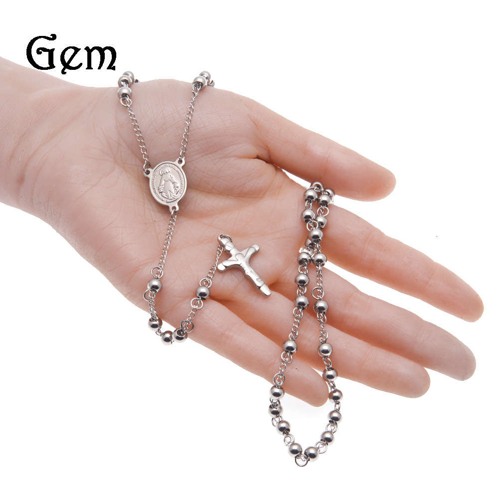 

Hot selling men's bead chain 6mm hiphop Rosary stainless steel bead necklace