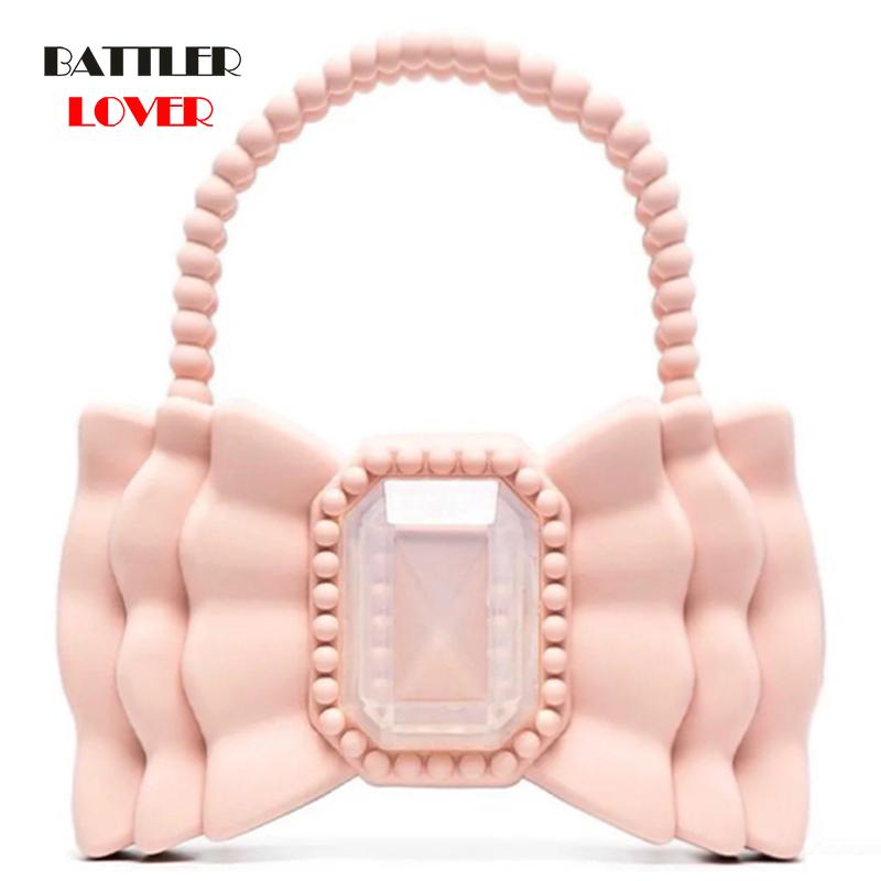 

Evening Bags Cute Sweet Bow Silica Gel Jelly Handbag For Women 2021 Bowknot Designer Solid Kawaii Purses Ladies Day Clutch Purse Top Quality