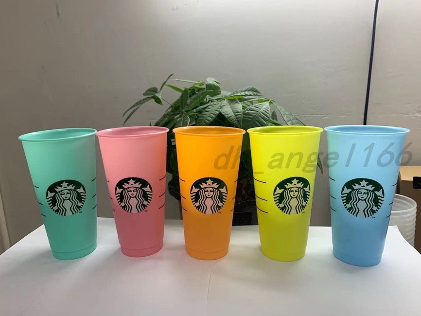 

Hot 24OZ Color Change Tumblers Plastic Drinking Juice Cup With Lip And Straw Magic Coffee Mug Costom Starbucks color changing plastic cup