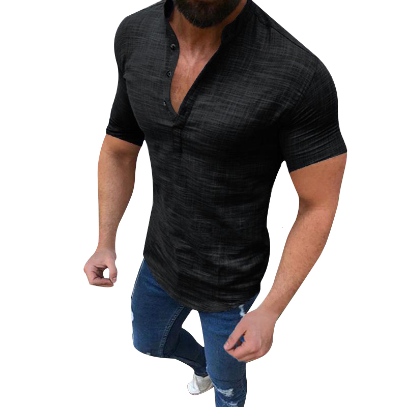 

2021 Male Casual Linen Shirt Pure Color Collar Sleeve Long Hair Drying Fast Social Gentleman Normal Fitness Shirts Selling Hot Summer V8wx, Black