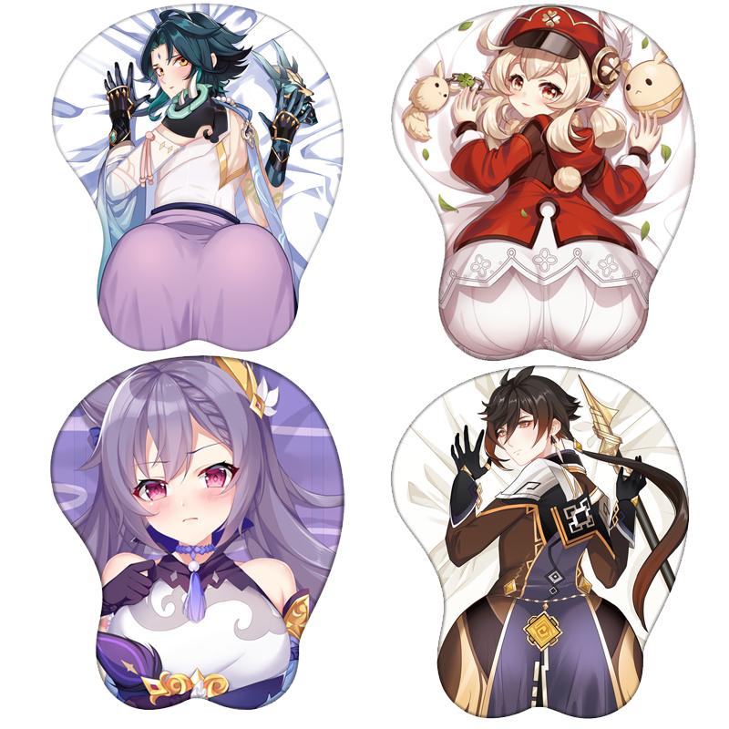 Mouse Pads & Wrist Rests 3D Genshin Impact Computer Pad Stereo Mousepad With Guard Silicone Gaming Mat Klee Zhongli Diluc-image-733871900