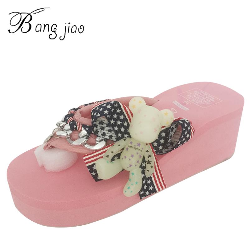 

Slippers DIY Handmade Cute Bear Flip Flops Women Bohemia Beach Wedges Sandal Quality-EVA Sandalias Shoes Woman 2D28, Black