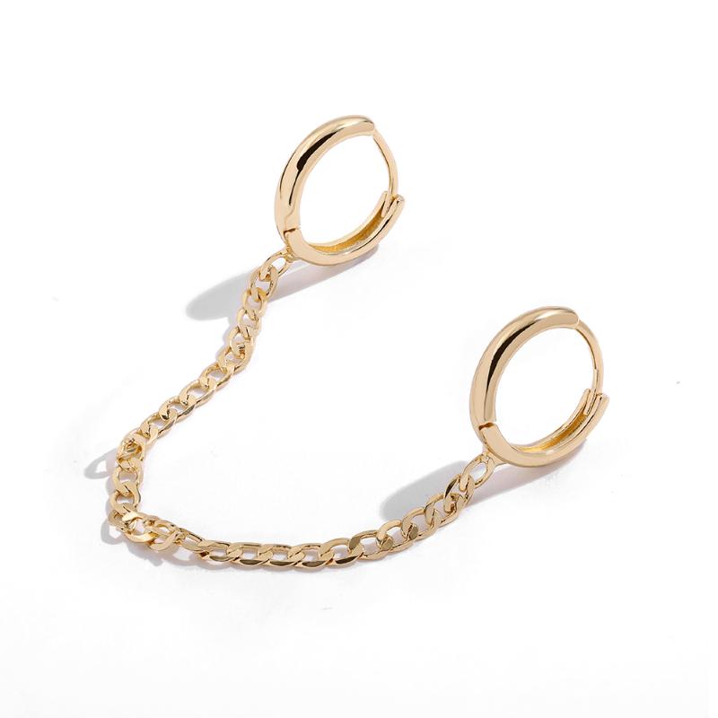 

Hoop & Huggie 2021 Punk 2 Hole Double Piercing Small Earring For Women Fashion Gold Link Long Chains Ear Bone Earrings