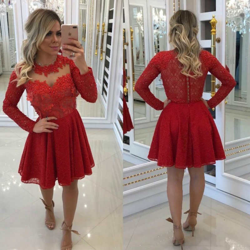 

New Cheap Short a Line Lace Applique Homecoming Gown Red Vintage Juniors Sweet 15 Graduation Cocktail Party 2021 Plus Size 3lom, Black