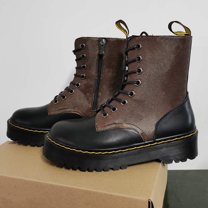 

Doc Martin British Dr Martins Martin Boots Thick Heel Motorcycle Women Shoes High Quality Print Leather Winter Ankle Boots With box, Black