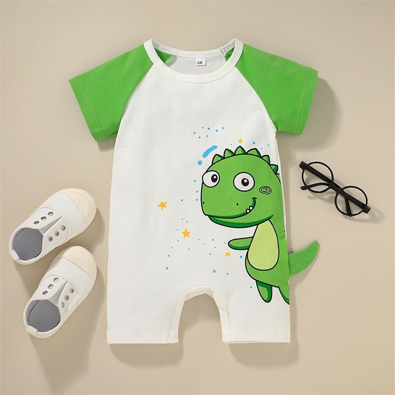 

Infant born Baby Boys Girls Romper Summer Short Sleeve O Neck Print Cartoon Dinosaur Rompers Clothes Outfits 210629, Green