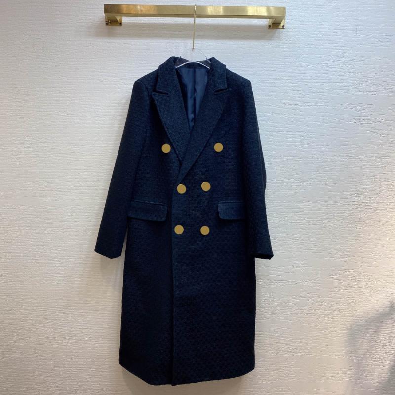 

Women' Wool & Blends High-end Woolen Long Coats For Women Elegant Double Breasted 3D Cut Slim Coat Top Quality Jacquard Tweed Lady Winter 2, Dark blue