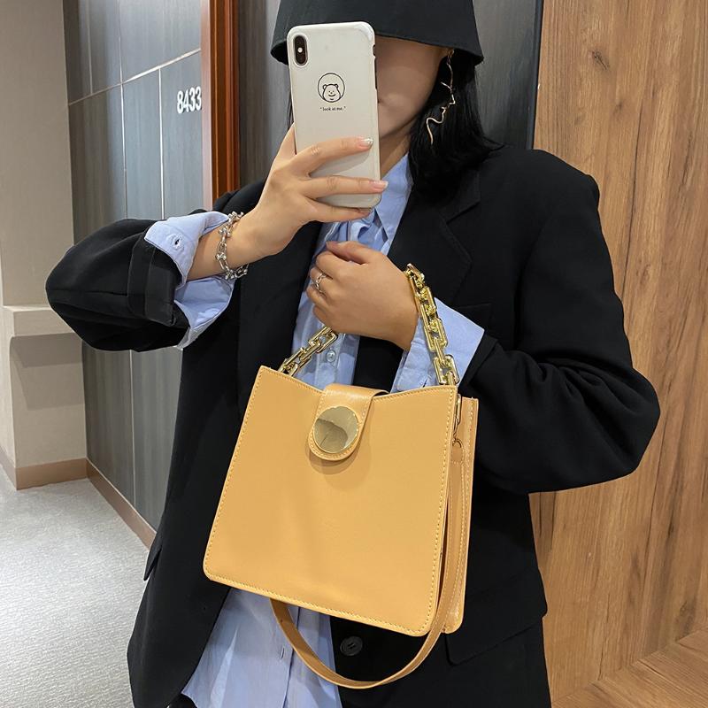 

Youth Ladies Simple Versatile Bag Fashion Solid Color PU Leather Shoulder Bags for Women Chain Flap Buckle Totes, Black