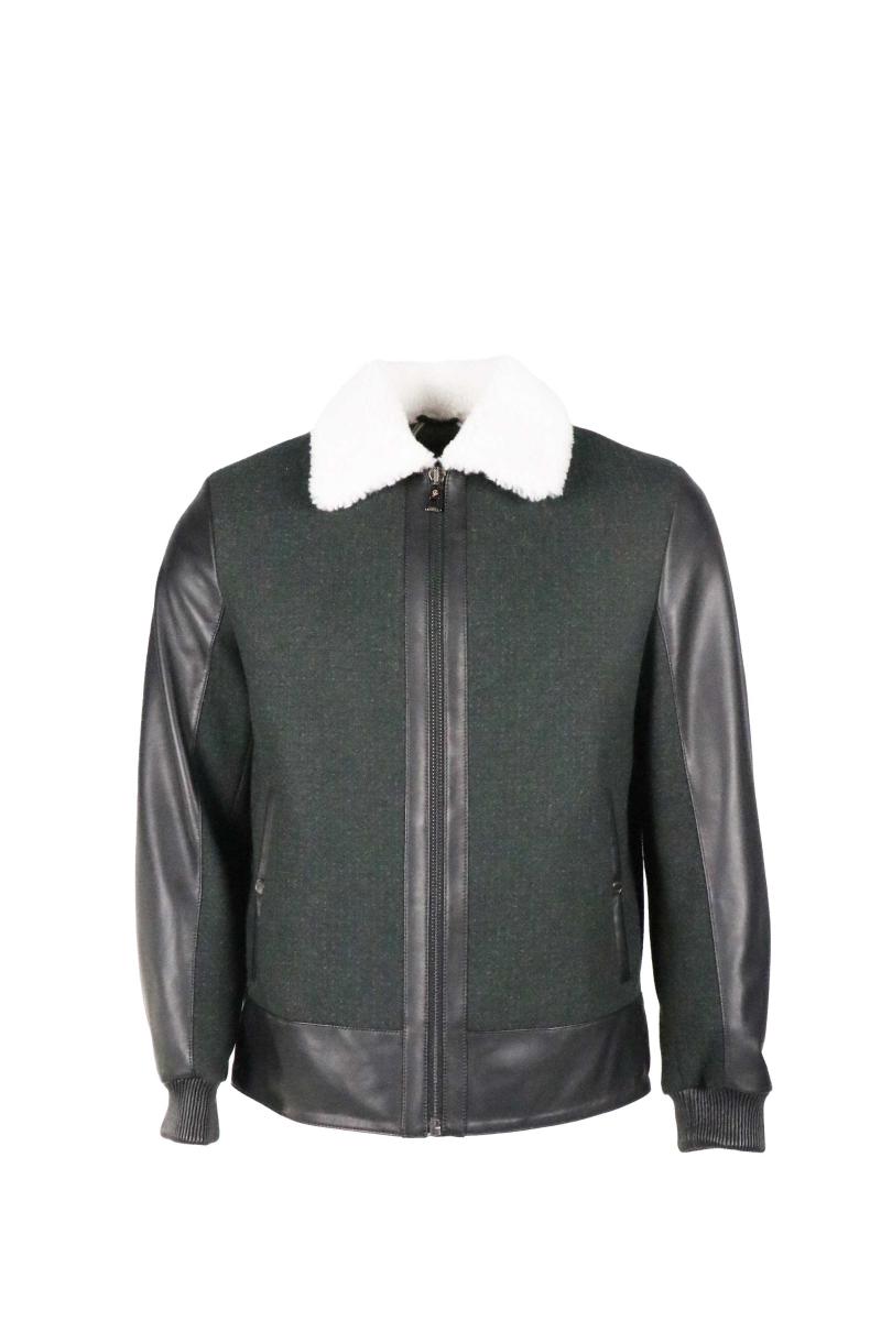 

Men's Jackets Man Fur Leather Jacket Genuine Handmade Khaki Green, Black;brown