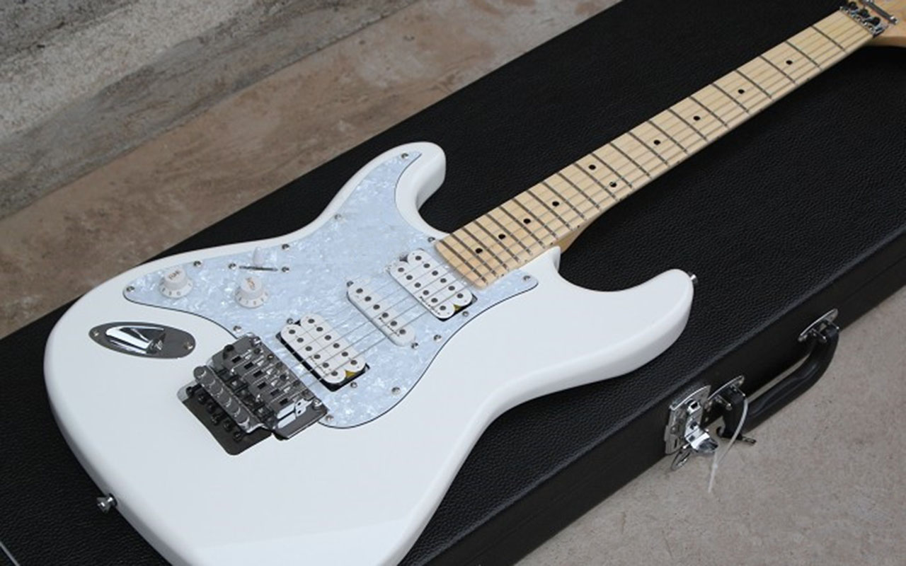 

Left hand double swing electric guitar double guqin neck white body red pearl guard plate