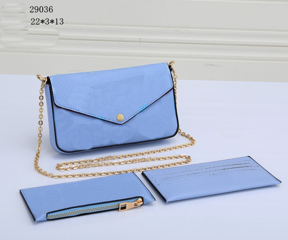 

Classic Luxury designer handbag Pochette Felicie Bag Genuine Leather Handbags Shoulder Clutch Tote Messenger Shopping Purse with box 3Pic/set, Blue flower