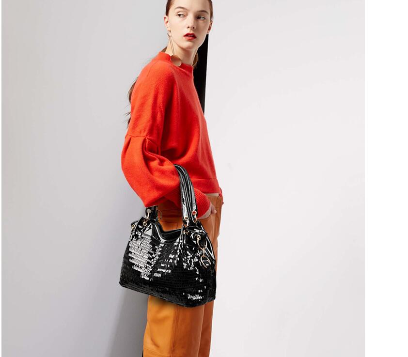 

Women Tote Bag Shoulder Crossbody Handbags Solid Big Handbag Tassel Large Capacity Top-handle Bags Black Patent Leather