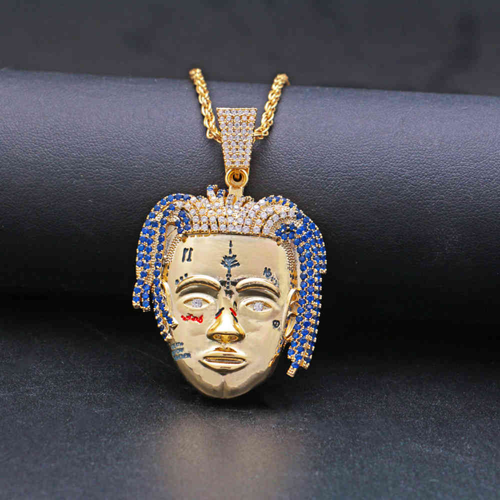 

Hip Hop Iced Out Gengar Bling Star Face Alloy Zircon Gold Silver Color Pendant Necklace for Men Boy Women Jewelry Chain Necklace X0509