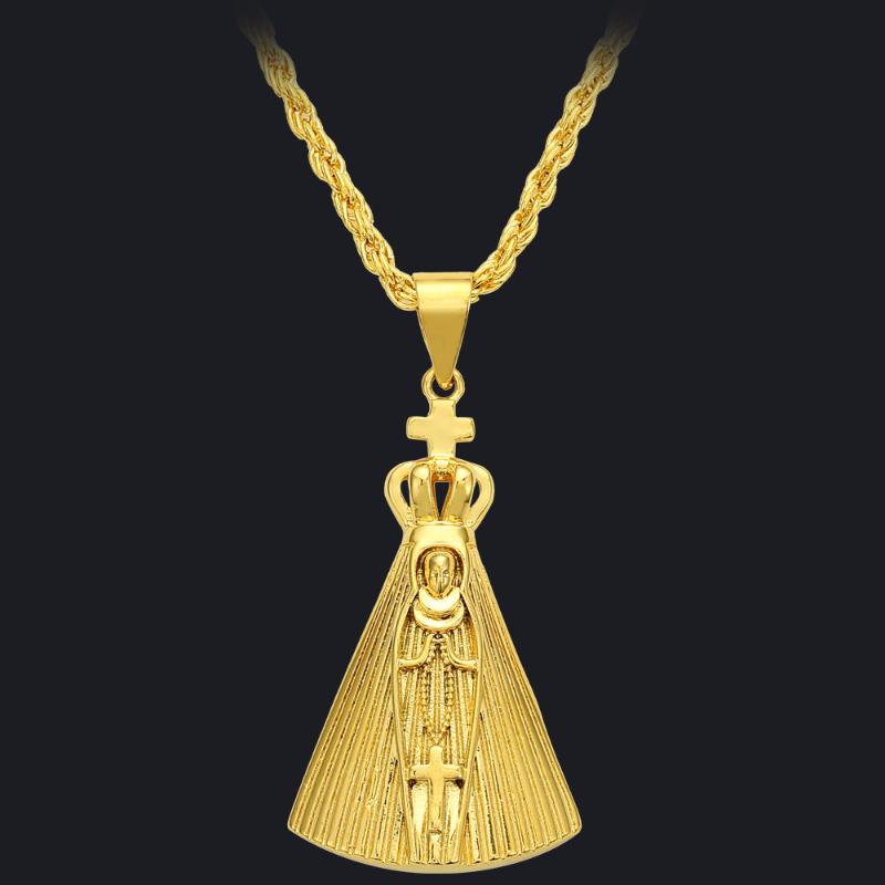 

Pendant Necklaces Fashio Gold Color Blessed Virgin Mary Necklace Cocktail Party Anniversary Gift Cross Chain Hip Hop Jewelry For Men Women, Silver