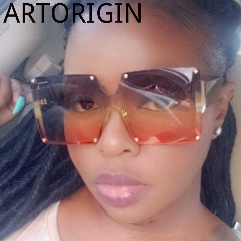 

Sunglasses Latest Fashion Square Women Oversized Brand Designer Gradient Blue Black One Piece Sun Glasses Style Shades UV400