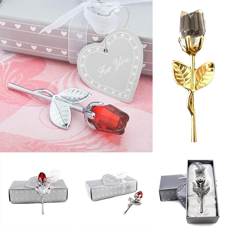 

Mini Creative Crystal Roses Flower With Leaf For Home Office Decor Wedding Party Valentine's Day Gifts, 03