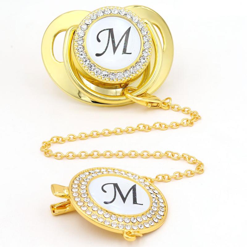 

Pacifiers# Pacifier Beads Luxury Babi Silicone Gold Bling Infant Nipple BPA Free Baby 26 Letter Initials Chupetero