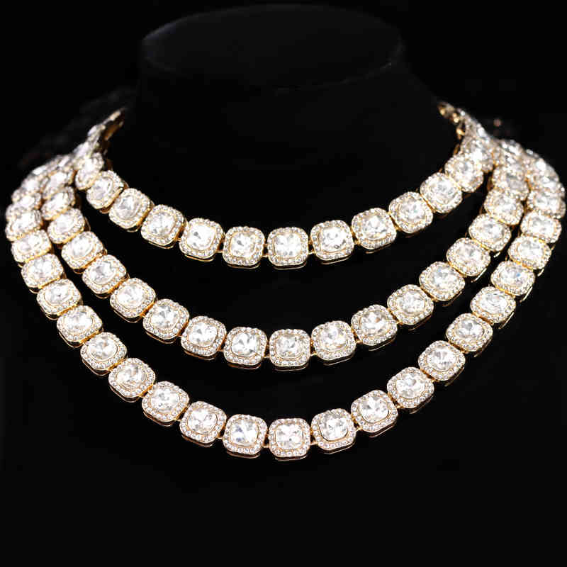 

Hip Hop Rapper Pink Square Crystal Tennis Chain Necklace for Men Women Bling Iced Out Choker 2022 Fashion Charm Jewelry