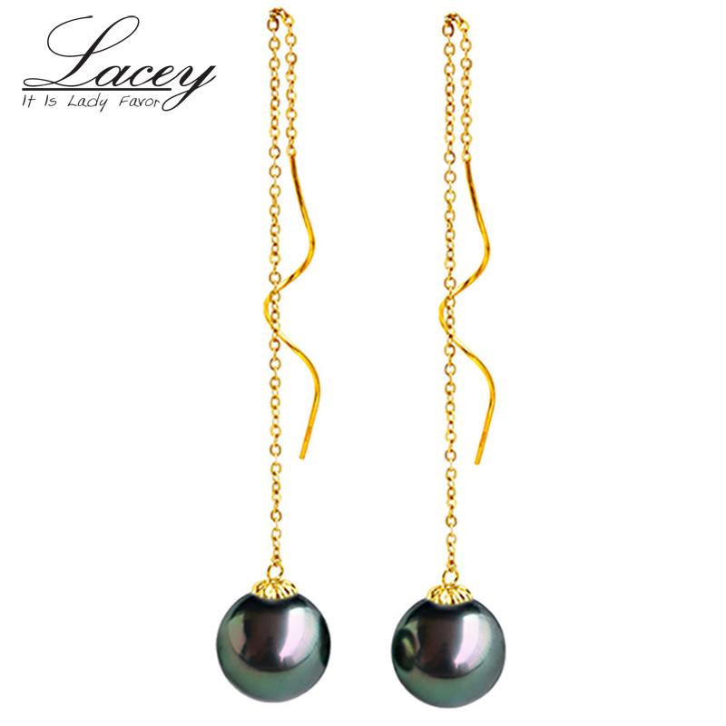 

Stud Prefact Round Tahitian Black Pearl Earrings For Women,Real 18k Gold Wedding Bride Gift, Golden;silver