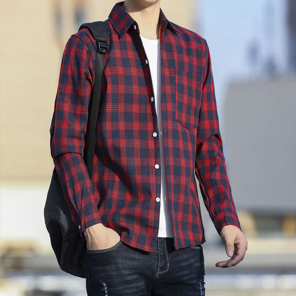 

Casual cardigan Plaid thickened with velvet fashion Shirt literature men's wear, White;black