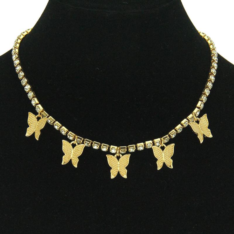 

Chains Ladies Full Rhinestone Chain Small Butterfly Necklace Clavicle Personality Joint All-match Decorative Accessories