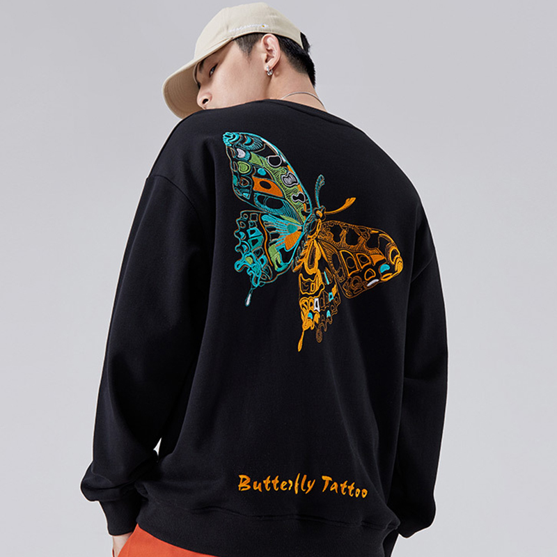 

2021 Harajuku Embroidery Butterfly Hoodie Men O-neck Sweatshirt Hip Hop 100% Cotton Autumn New Streetwear Women Man Hoodies Blg4, White