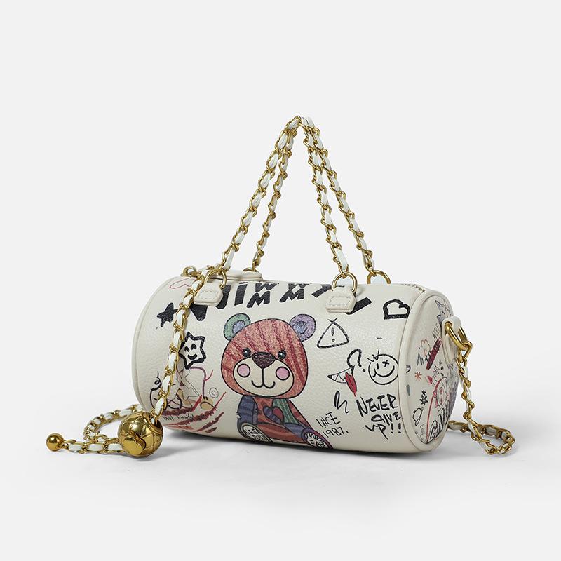 

Evening Bags 2021 Style 100% Leather Luxury Designer Bag Bear Graffiti Underarm Shoulder Brand Messenger Cartoon Cc