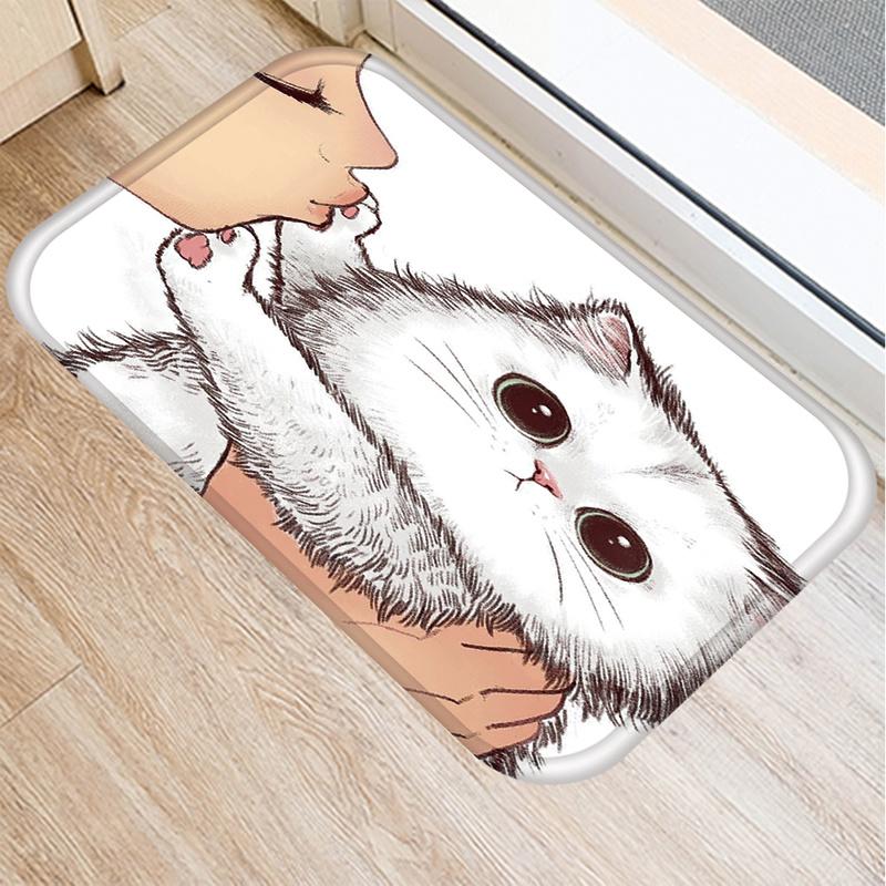 

Carpets Lovely Cat Bath Kitchen Entrance Door Mat Coral Velvet Carpet Doormat Colorful Indoor Floor Mats Anti-Slip Rug Home Decor 48003