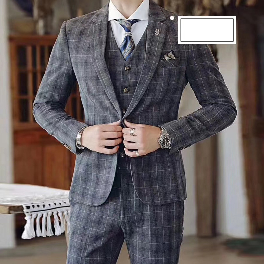 

2021 New 3 Piece Plaid 5xl Men Tuxedo Groom Wedding Suit Costume Homme Ternos Slim Fit Uomo Trajes De W87s, 3-piece set