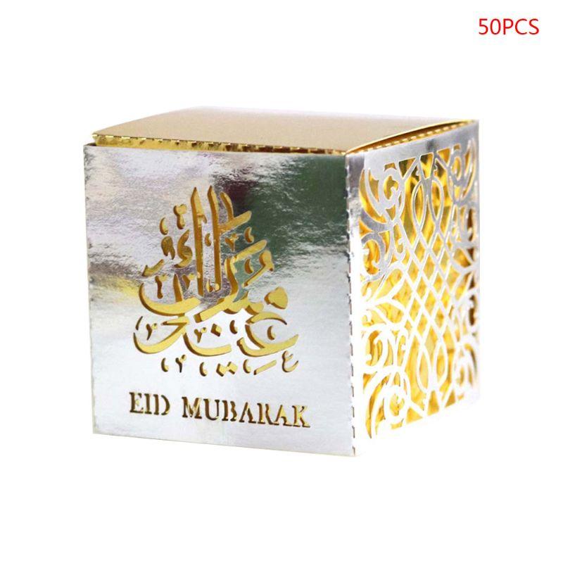 

50pcs Paper Hollow Eid Mubarak Candy Storage Box Ramadan Decoration Gift Box