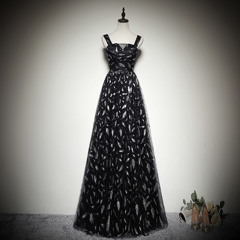 

Women Sleeveless Party Backless Costume Dress Wedding Banquet Evening Prom Ball Gown Vestido Anvv, Black