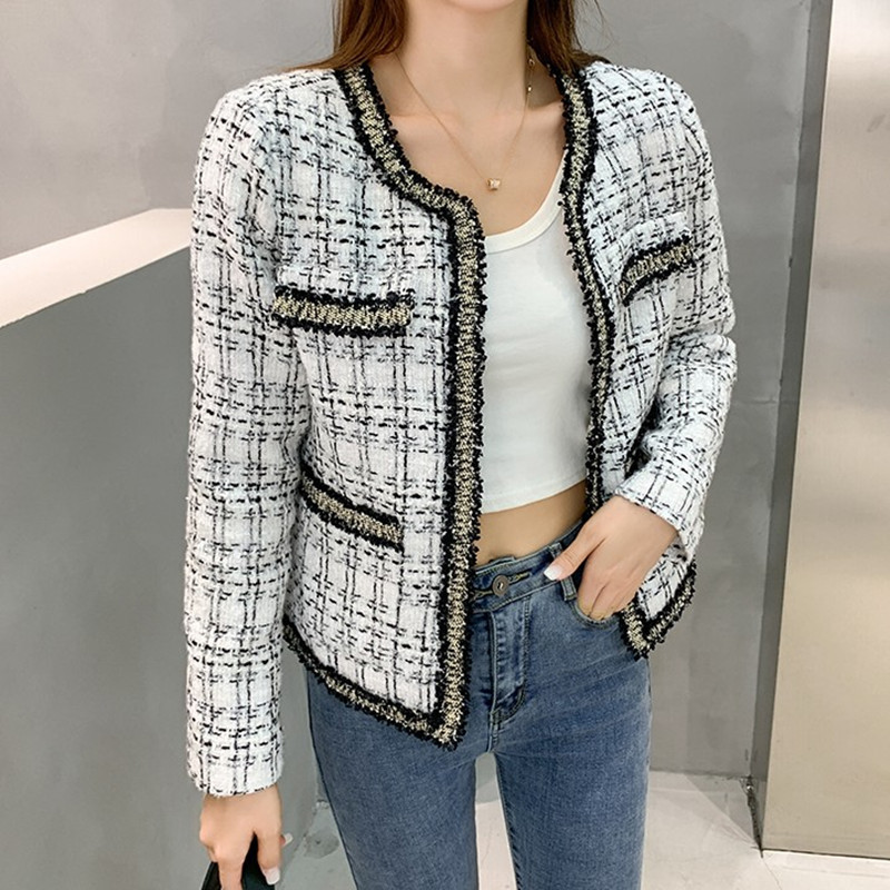 

ZAWFL Small Fragrance O Neck Patchwork Jacket Women Korean Tweed Short coat Femme Elegant Chaquetas Mujer Autumn 210525, Picture color