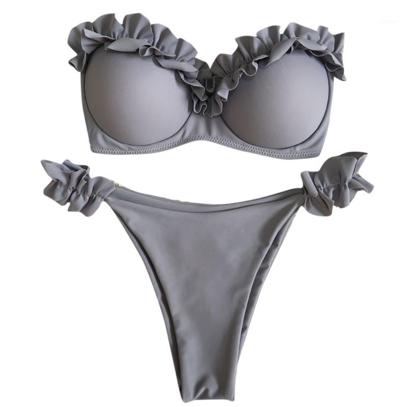 

Women' Swimwear SAGACE Arrivals Push Up Bikini Set Women Ruffle Biquini Low Waist Sexy Swimsuit Beach Bathing Beachwear Bandage, Beige