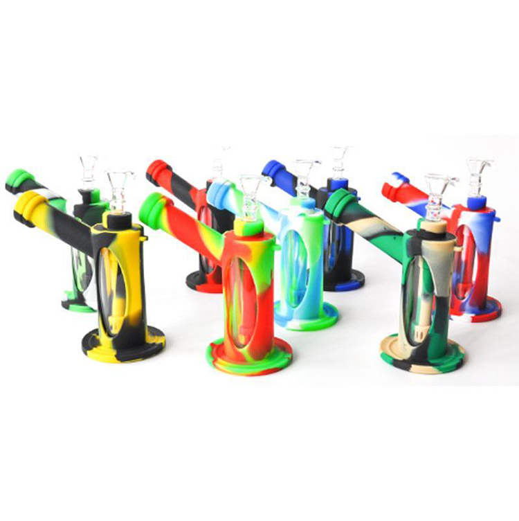 

Hookahs New silicone bong recycler 6inches dab rig glass percolator bubbler unique water bongs pipes