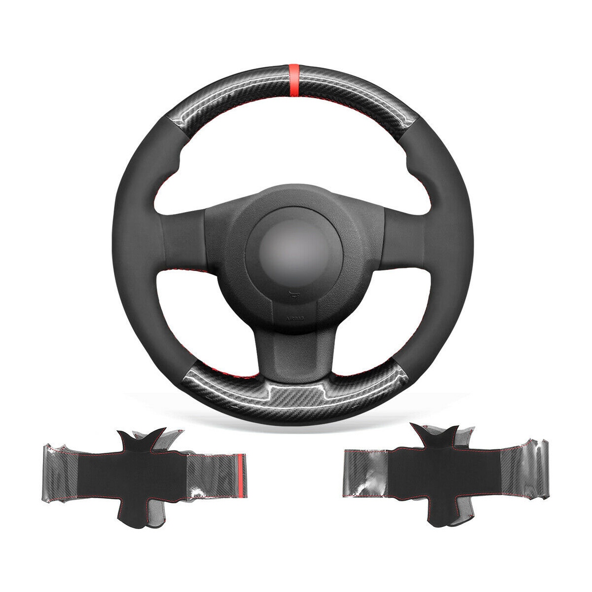 Non-slip Durable Black Suede PU Carbon Fiber Car Steering Wheel Cover Warp for Seat Leon FRCupra MK2 1P