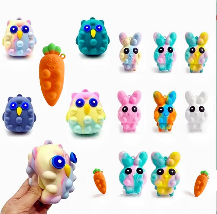 

Fidget Toys Sensory Colorful Tie-dye Easter Bunny Pinch Ball Push Bubble Anti Stress Cute Animals And Kids Decompression Toy Surprise Wholesale