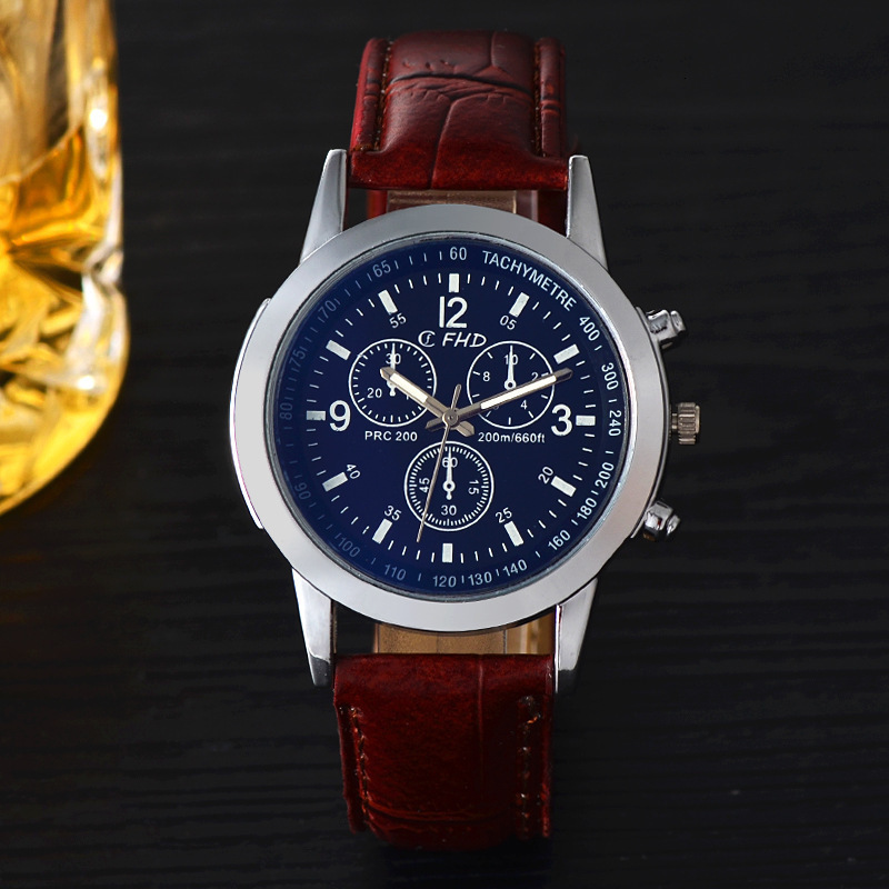 

blue light glass three eyelids with alloy shell Watch cheap gift men's Watch1P3A1P3A, Slivery;brown
