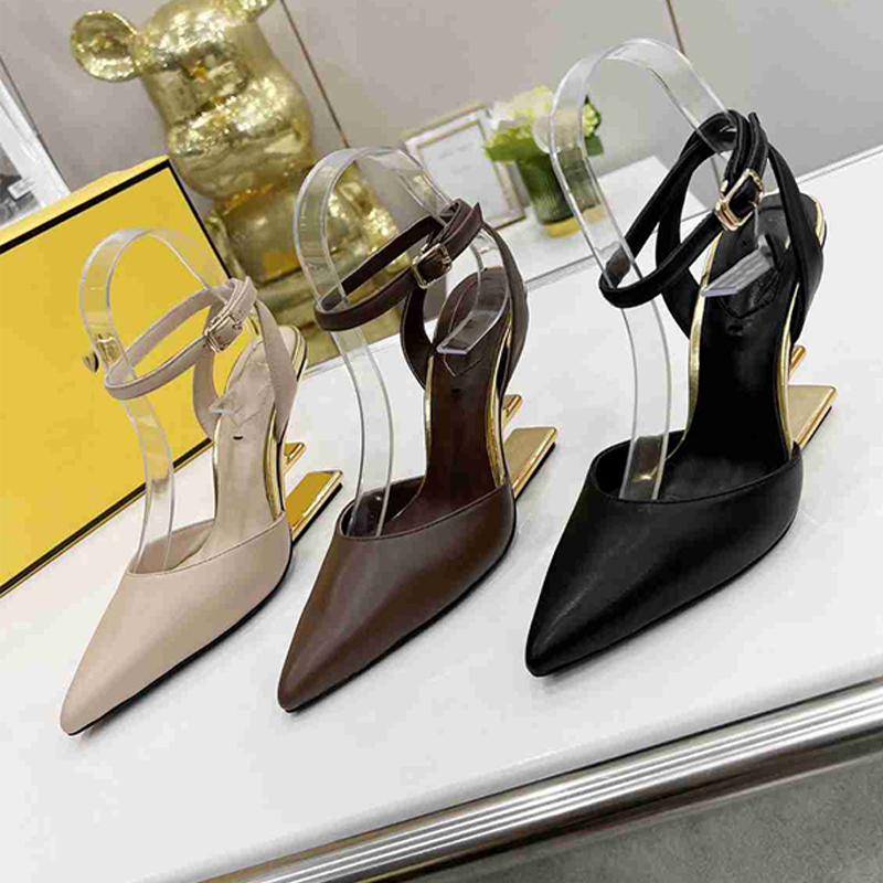 

Sexy sequins dress shoes pointed toe metal F high heels wedding shoe ankle strap designer women pumps real leather sole, Wear sticker
