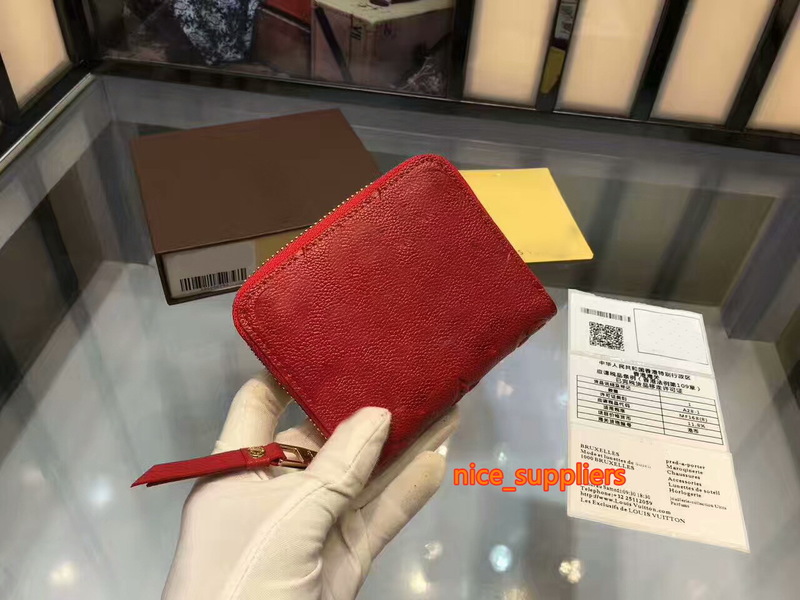 

Fashion Zippy Empreinte Letter Women Real Leather Short Zipper Curieuse Clutch MINI wallets CX#107 purses card holder With Box Bag 60076, Red;black