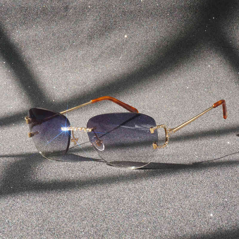 

Factory Direct Price Vintage Rhinestone Rimless Men Oval Stone Eyeglasses Luxury Metal Frame Square Shades Women for Summer Club Eyewear