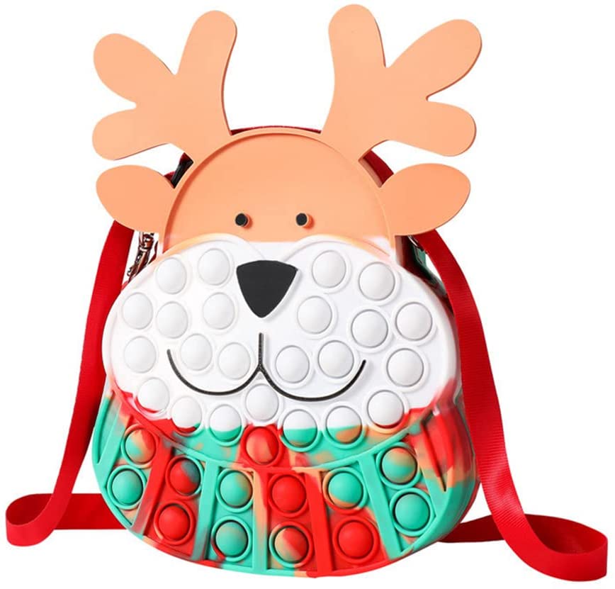 

Christmas Pop Fidgets Toys Bag - Push It Bubbles Fidget Toy Candy Crossbody Bags Xmas Deer Elk Party Theme Backpack for Kids Children