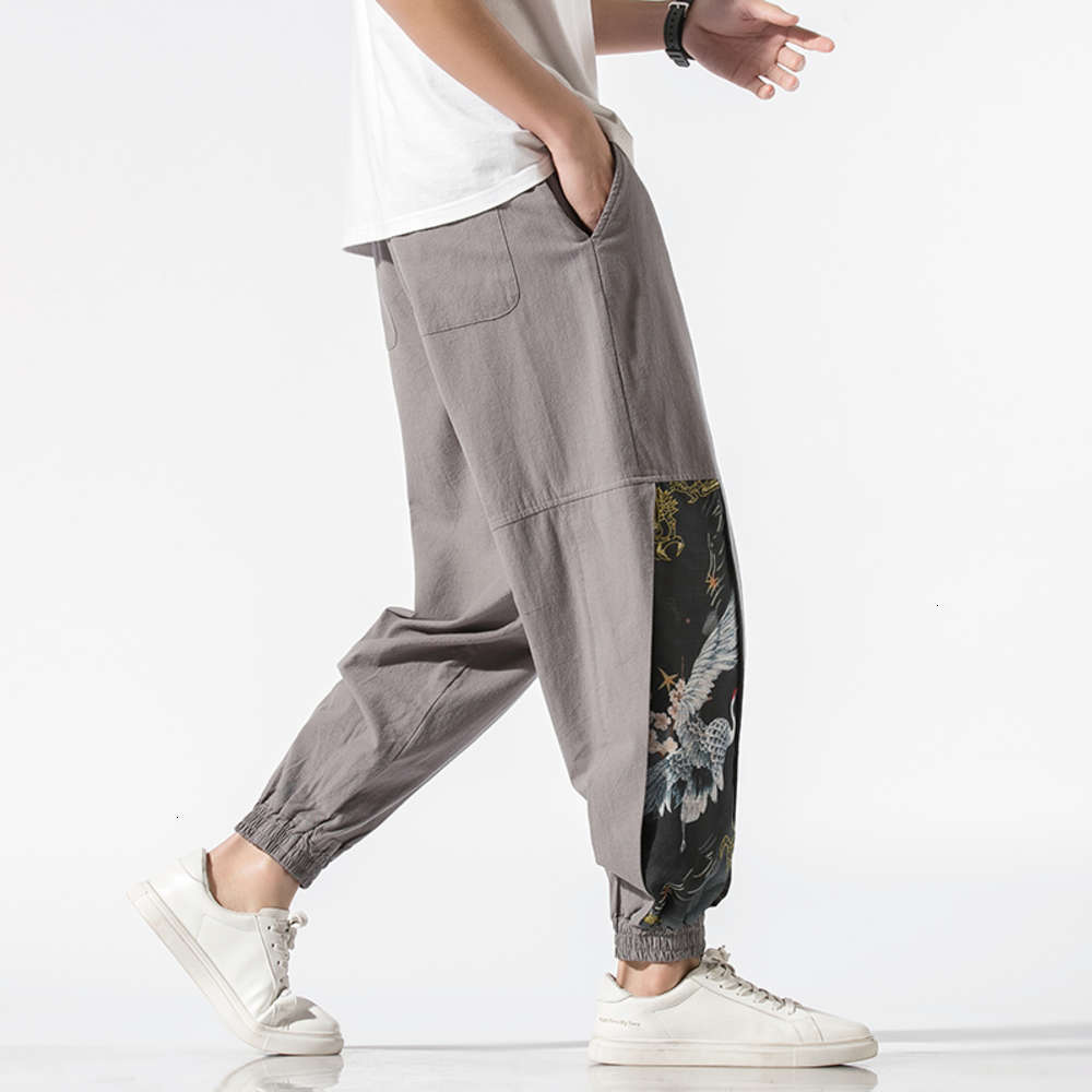 

New spring elastic waist linen casual pants, Blue