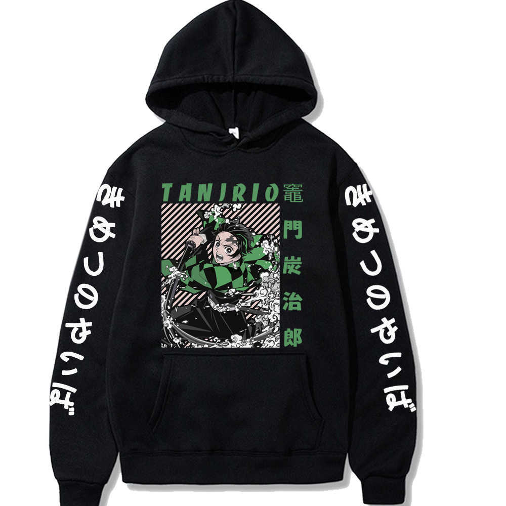 

Demon Slayer Print Hoodies Kimetsu No Yaiba Sweatshirts Harajuku Kamado Tanjirou Men's Tops Pullovers X0610, Black