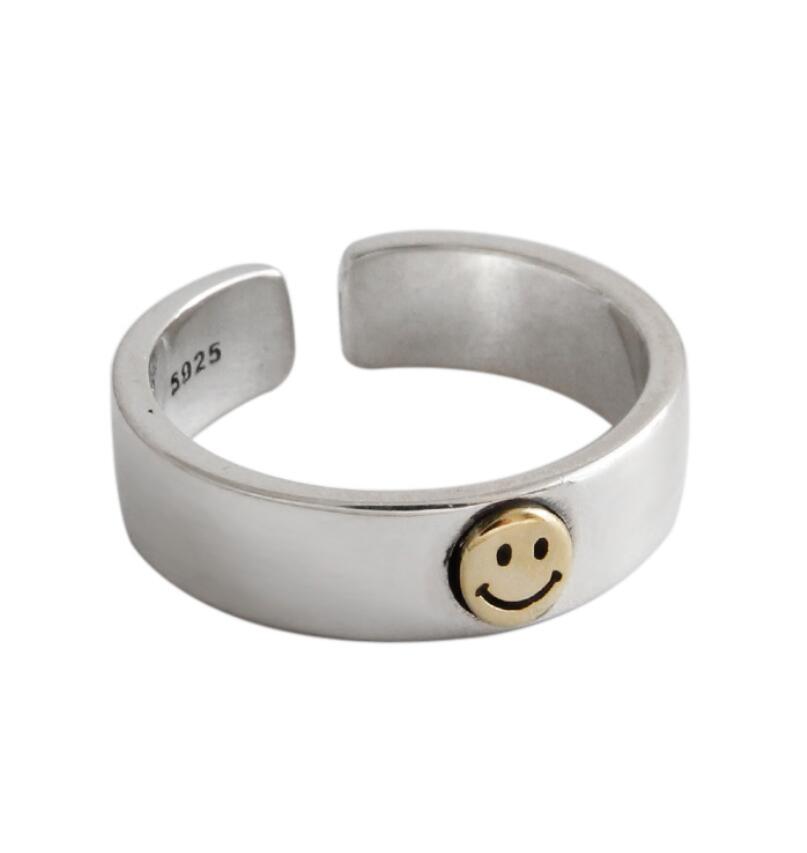 

S925 sterling silver smiley face retro smile open female ring9037040
