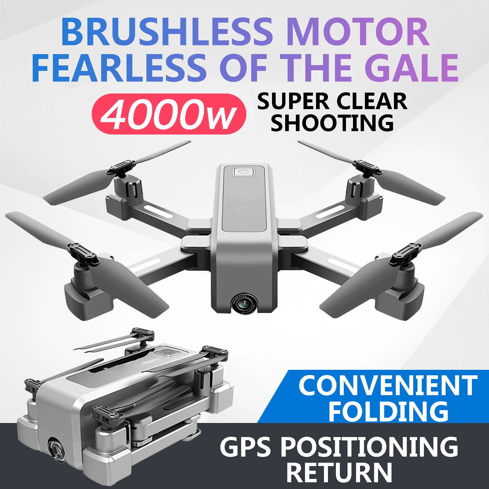 

Foldable Drone 4k HD Camera Quadcopter Altitude Drone real-time transmission FPV follow me rc Quadcopter, White