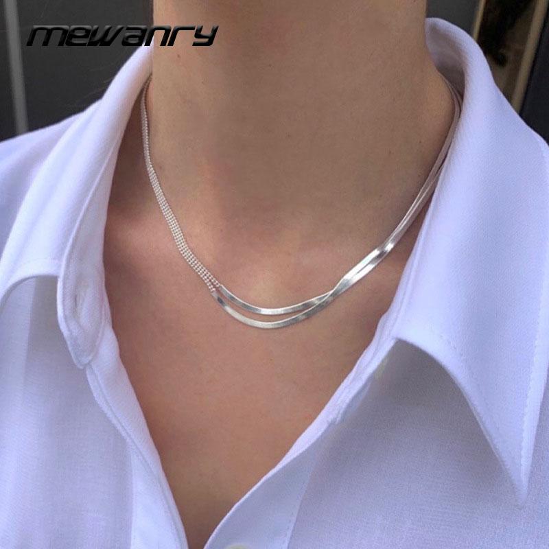

Chains Mewanry 925 Sterling Silver Double Layer Necklace For Women Summer Trendy Elegant Party Jewelry String Of Beads Accessories