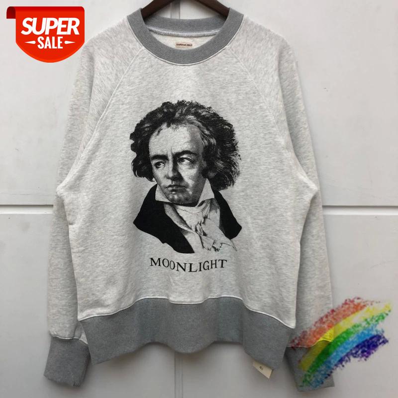 

20AW KAPITAL BEETHOVEN MOON LIGHT Sweatshirts Men Women Best Quality Heavy Fabric Vintage Crewneck Fashion Hooded Pullovers #id6P, Black
