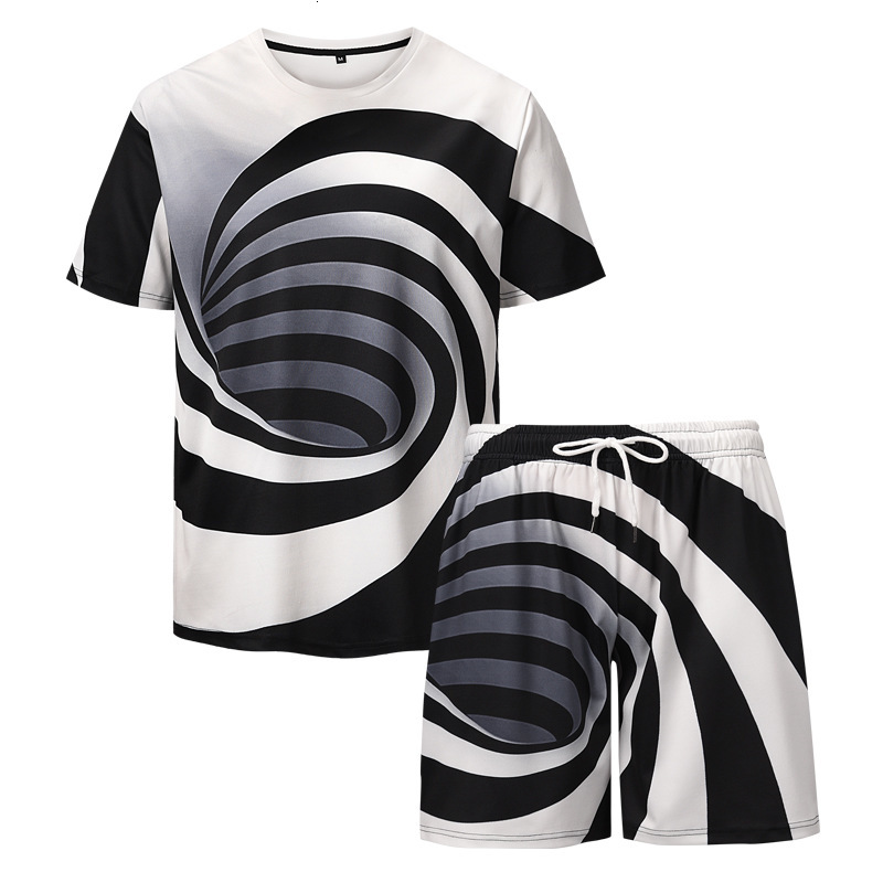 

2021 Summer New Mens Oversized Vintage Short Sleeve t Shirts Sets Fashion Harajuku 3d Swirl Printed o Collared Graphic Tshirts Cmw4, Tz101001