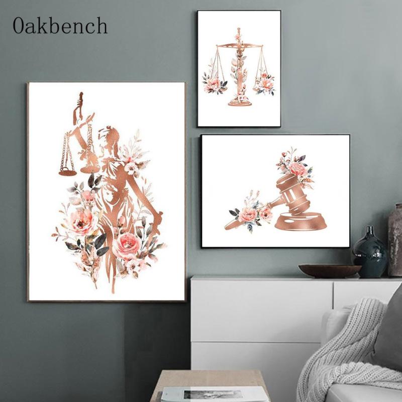 

Flowers Poster Goddess Of Justice Canvas Painting Lawyer Gift Wall Art Print Nordic Wall Posters Law Firm Decoration Paintings
