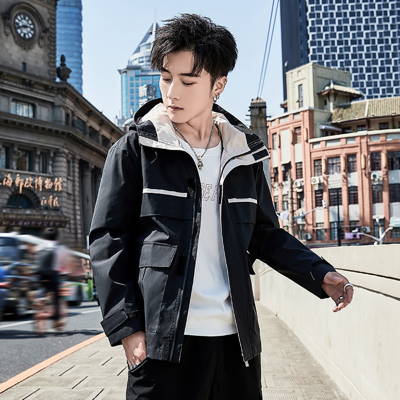 

2021 New Style Fashion Men's Plus Size Zip Patchwork with Hat Pocket Jacket Long Sleeve Warm Streetwear Windbreaker 9tw2, Yellow